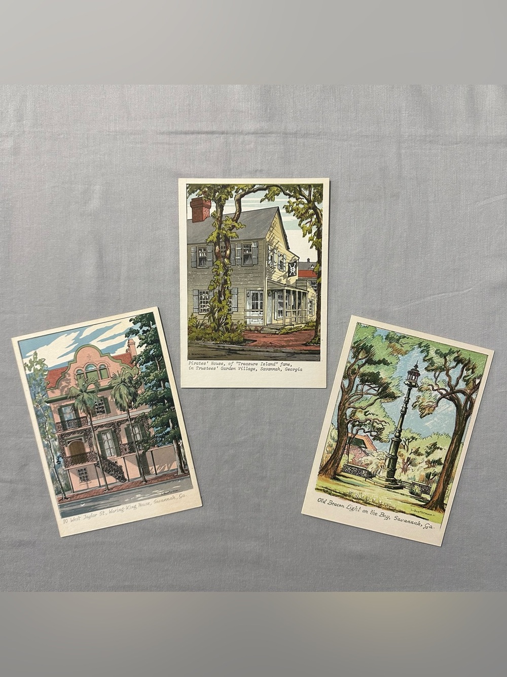VTG L. Quarterman Savannah Georgia Note Cards Lot of 3 Stationery Historic Art